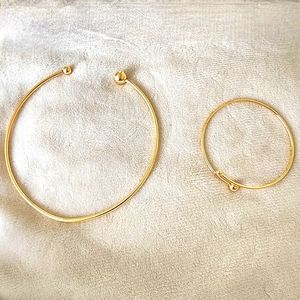 Gold Open Ended Bangle Choker Necklace and Bracelet Set NIB